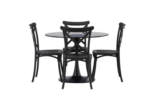 Imagine Masa de dining Glade - MDF negru / negru + Scaun de dining Crosett - Negru mat / Plastic negru mat _4