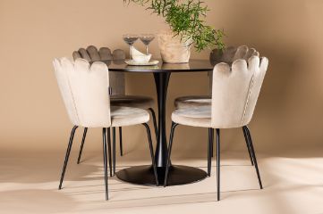 Imagine Masa de dining Glade - Negru / MDF Negru + Scaun Limhamn Light - Negru / Catifea Bej _4