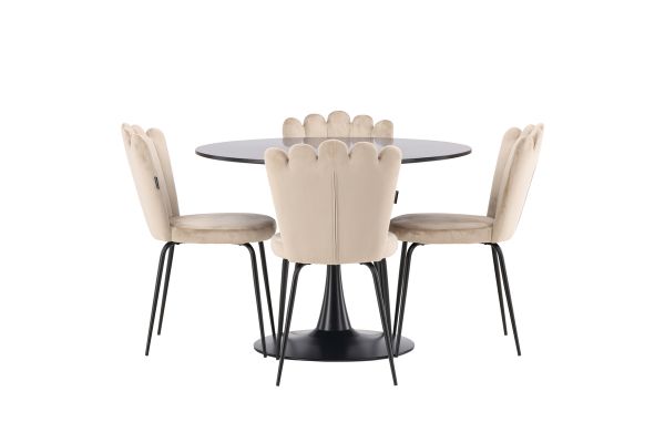 Imagine Masa de dining Glade - Negru / MDF Negru + Scaun Limhamn Light - Negru / Catifea Bej _4