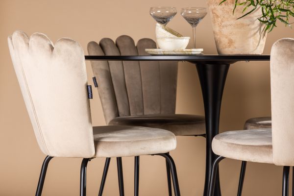 Imagine Masa de dining Glade - Negru / MDF Negru + Scaun Limhamn Light - Negru / Catifea Bej _4