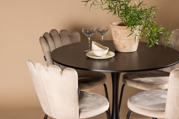 Imagine Masa de dining Glade - Negru / MDF Negru + Scaun Limhamn Light - Negru / Catifea Bej _4