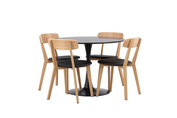 Imagine Masa de dining Glade - Negru / MDF negru + Scaun de dining Sanjos - Aspect de stejar / PU negru _4