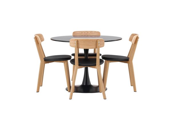 Imagine Masa de dining Glade - Negru / MDF negru + Scaun de dining Sanjos - Aspect de stejar / PU negru _4