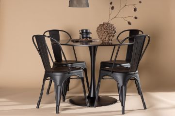 Imagine Masa de dining Glade - Negru / Negru MDF + Scaun de dining Tempe - Negru mat / Metal _4