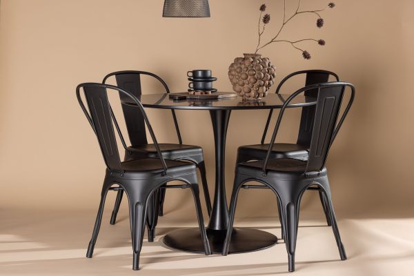 Imagine Masa de dining Glade - Negru / Negru MDF + Scaun de dining Tempe - Negru mat / Metal _4