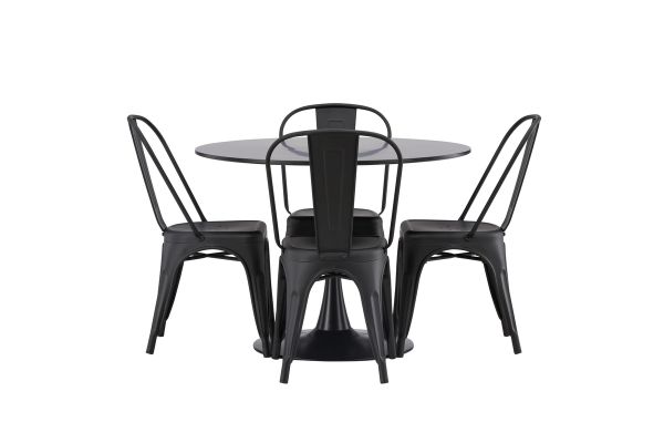 Imagine Masa de dining Glade - Negru / Negru MDF + Scaun de dining Tempe - Negru mat / Metal _4