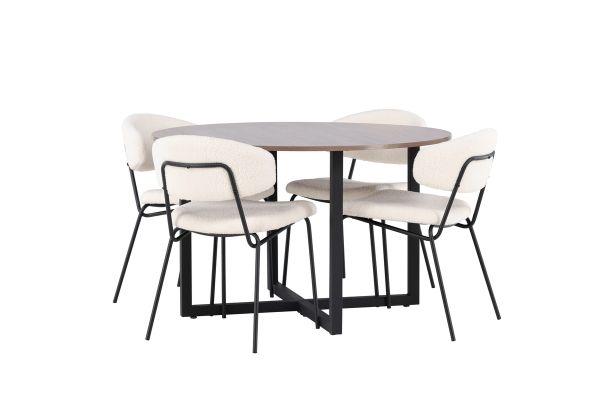 Imagine Masa de dining Durango - Negru / MDF de nuc + Scaun de dining Chico - Negru / Boucle Alb _4