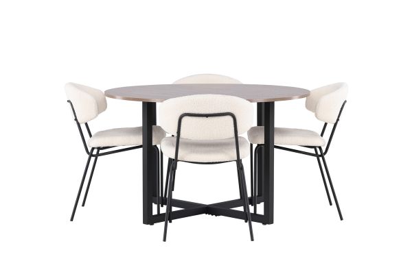 Imagine Masa de dining Durango - Negru / MDF de nuc + Scaun de dining Chico - Negru / Boucle Alb _4