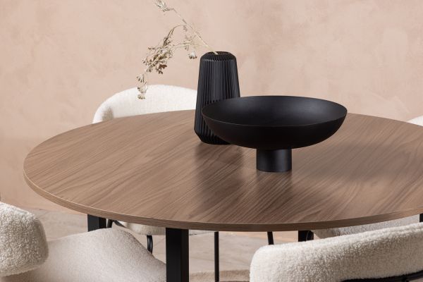 Imagine Masa de dining Durango - Negru / MDF de nuc + Scaun de dining Chico - Negru / Boucle Alb _4