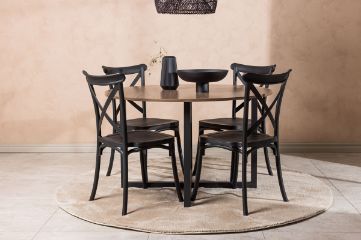 Imagine Masa de dining Durango - Negru / MDF nuc + Scaun de dining Crosett - Negru mat / Plastic negru mat _4