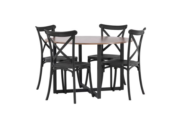 Imagine Masa de dining Durango - Negru / MDF nuc + Scaun de dining Crosett - Negru mat / Plastic negru mat _4