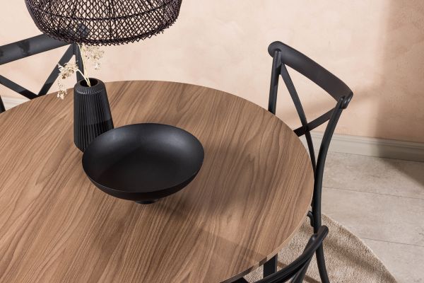 Imagine Masa de dining Durango - Negru / MDF nuc + Scaun de dining Crosett - Negru mat / Plastic negru mat _4