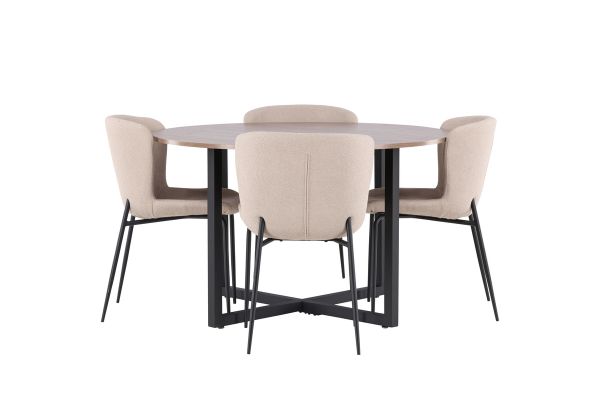 Imagine Masa de dining Durango - Negru / MDF Nuc + Scaun de dining Modesto - Gri / Boucle Negru Fumat _4