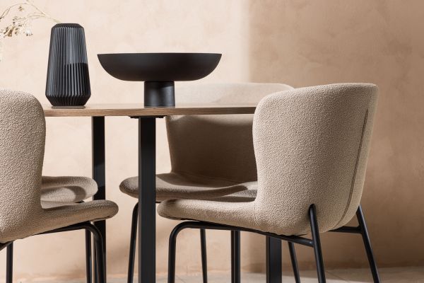 Imagine Masa de dining Durango - Negru / MDF Nuc + Scaun de dining Modesto - Gri / Boucle Negru Fumat _4