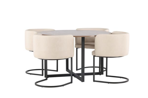 Imagine Masa de dining Durango - Negru / Nuc MDF + Scaun de dining Simrishamn - Negru / Bej TC-fabric _4