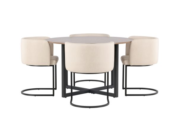 Imagine Masa de dining Durango - Negru / Nuc MDF + Scaun de dining Simrishamn - Negru / Bej TC-fabric _4