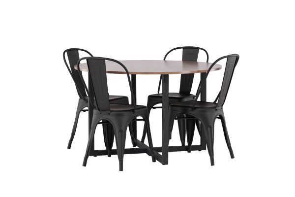 Imagine Masa de dining Durango - Negru / MDF nuc + Scaun de dining Tempe - Negru mat / Metal _4