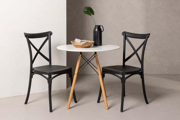 Imagine Masa de dining Danburi - aspect de lemn / MDF aspect de lemn +  Scaun de dining Crosett - Negru Mat / plastic negru Mat _2