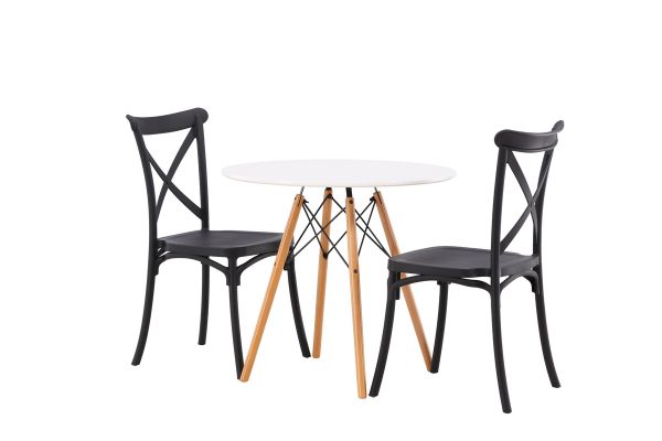 Imagine Masa de dining Danburi - aspect de lemn / MDF aspect de lemn +  Scaun de dining Crosett - Negru Mat / plastic negru Mat _2