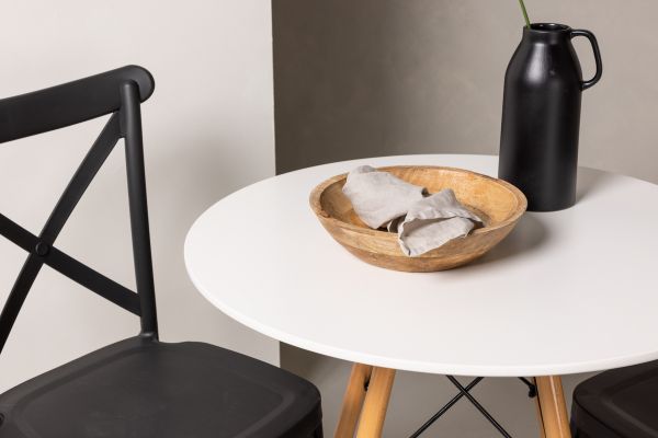 Imagine Masa de dining Danburi - aspect de lemn / MDF aspect de lemn +  Scaun de dining Crosett - Negru Mat / plastic negru Mat _2