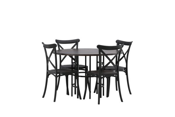 Imagine Masa de dining din Copenhaga - Negru / Furnir Mocca + Scaun de dining Crosett - Negru Mat / Plastic Negru Mat _4