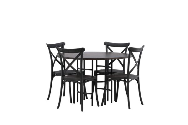 Imagine Masa de dining din Copenhaga - Negru / Furnir Mocca + Scaun de dining Crosett - Negru Mat / Plastic Negru Mat _4