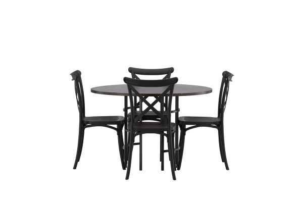 Imagine Masa de dining din Copenhaga - Negru / Furnir Mocca + Scaun de dining Crosett - Negru Mat / Plastic Negru Mat _4