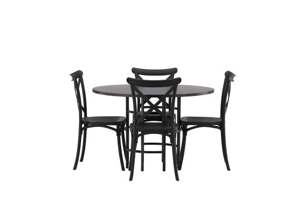 Imagine Masa de dining din Copenhaga - Negru / Furnir Mocca + Scaun de dining Crosett - Negru Mat / Plastic Negru Mat _4