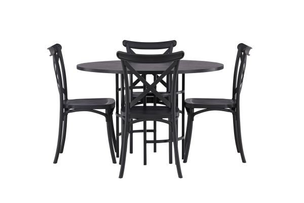 Imagine Masă de dining Copenhagen - Negru / Furnir negru + Scaun de dining Crosett - Negru mat / Plastic negru mat