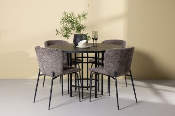 Imagine Masa de dining Copenhaga - Negru / Furnir de negru + Scaun de dining Modesto - Gri / Boucle negru fumat _4