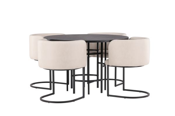 Set masa rotunda 115 cm negru Copenhaga cu 4 scaune