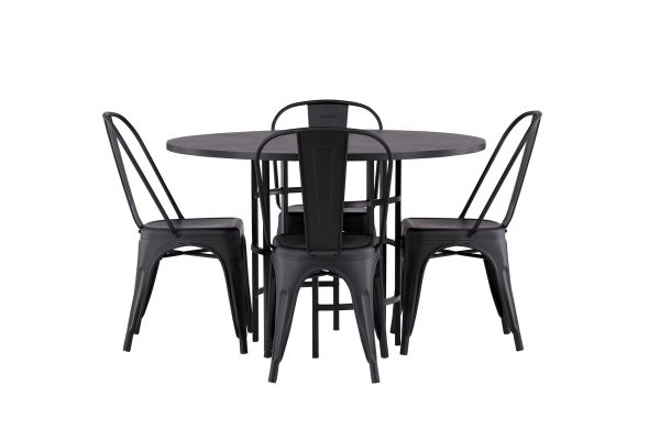 Imagine Masa de dining din Copenhaga - Negru / Furnir de nuc + Scaun de dining Tempe - Negru mat / Metal _4