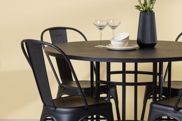 Imagine Masa de dining din Copenhaga - Negru / Furnir de nuc + Scaun de dining Tempe - Negru mat / Metal _4