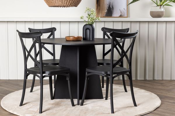 Imagine Masă rotundă de dining Bootcut - Negru / Fanéer Negru + Scaun de dining Crosett - Negru Mat / Plastic Negru Mat _4