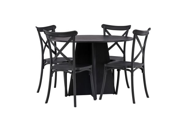 Imagine Masă rotundă de dining Bootcut - Negru / Fanéer Negru + Scaun de dining Crosett - Negru Mat / Plastic Negru Mat _4