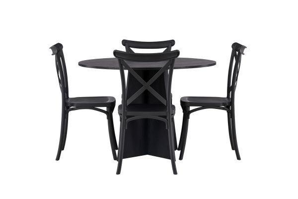 Imagine Masă rotundă de dining Bootcut - Negru / Fanéer Negru + Scaun de dining Crosett - Negru Mat / Plastic Negru Mat _4