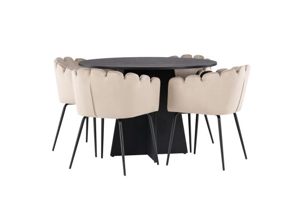 Imagine Masa de dining rotunda Bootcut - Negru / Faner Negru + Scaun Limhamn - Negru / Catifea Bej _4