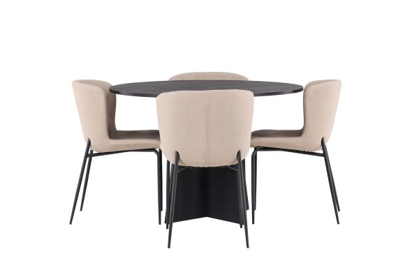 Imagine Masa de dining rotunda Bootcut - Negru / Fanéer Negru + Scaun de dining Modesto - Bej / Boucle Bej _4