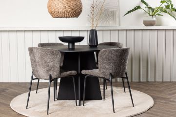 Imagine Masa de dining rotunda Bootcut - Negru / Faner negru + Scaun de dining Modesto - Gri / Boucle negru afumat _4