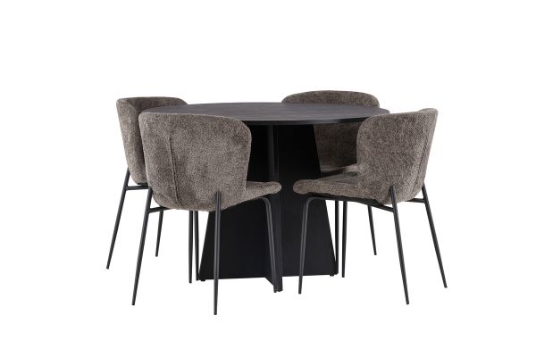 Imagine Masa de dining rotunda Bootcut - Negru / Faner negru + Scaun de dining Modesto - Gri / Boucle negru afumat _4