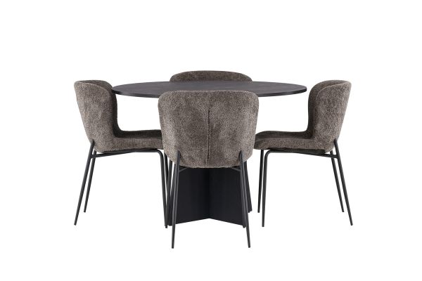 Imagine Masa de dining rotunda Bootcut - Negru / Faner negru + Scaun de dining Modesto - Gri / Boucle negru afumat _4