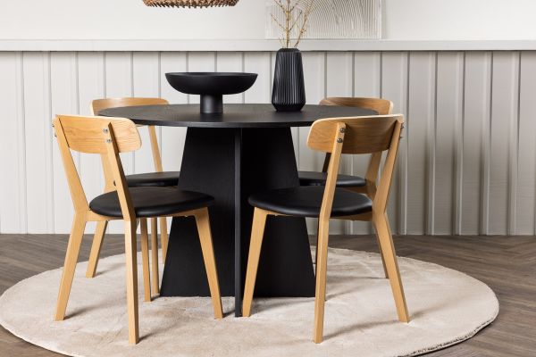 Imagine Masa rotunda de dining Bootcut - Negru / negru Fanéer + Scaun de dining Sanjos - Aspect stejar / PU negru _4