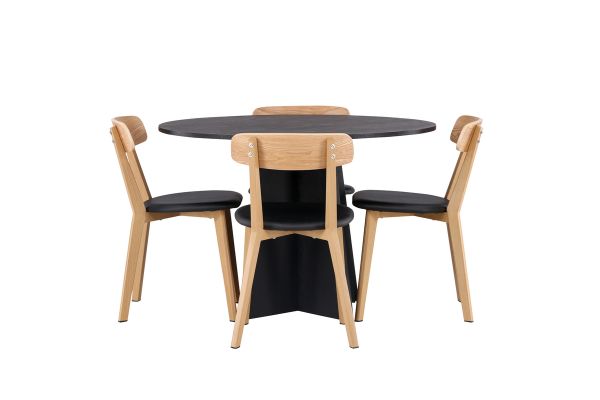 Imagine Masa rotunda de dining Bootcut - Negru / negru Fanéer + Scaun de dining Sanjos - Aspect stejar / PU negru _4