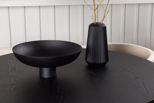 Imagine Masa de dining rotunda Bootcut - Negru / Faner negru + Scaun de dining Simrishman - Negru / Bej din tesatura TC - set de 4