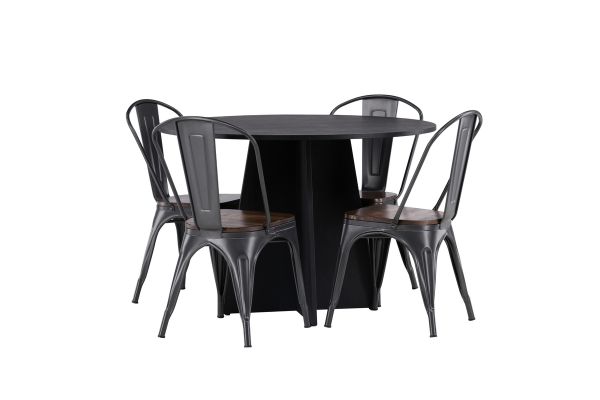 Imagine Masa de dining rotunda Bootcut - Negru / Faner negru + Scaun de dining Tempe - Gri inchis / MDF Maro inchis _4