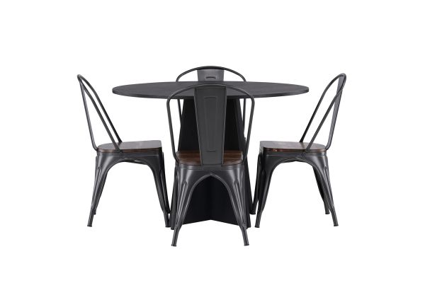 Imagine Masa de dining rotunda Bootcut - Negru / Faner negru + Scaun de dining Tempe - Gri inchis / MDF Maro inchis _4