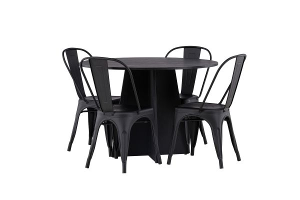 Imagine Masa de dining rotunda Bootcut - Negru / Faner negru + Scaun de dining Tempe - Negru mat / Metal _4