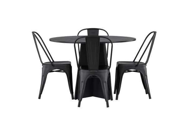 Imagine Masa de dining rotunda Bootcut - Negru / Faner negru + Scaun de dining Tempe - Negru mat / Metal _4