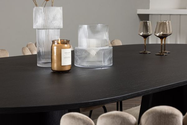 Imagine Masa de dining ovala Bootcut - Negru / Furnir Negru + Scaun Limhamn Light - Negru / Catifea Bej _6