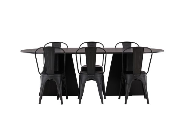 Imagine Masa ovala de dining Bootcut - Negru / Furnir negru + Scaun de dining Tempe - Negru mat / Metal _4